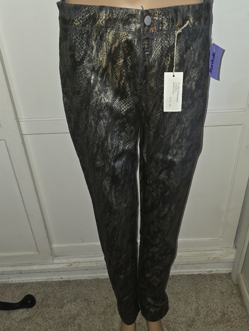 J BRAND Metallic Black Snakeskin Print Skinny Pants